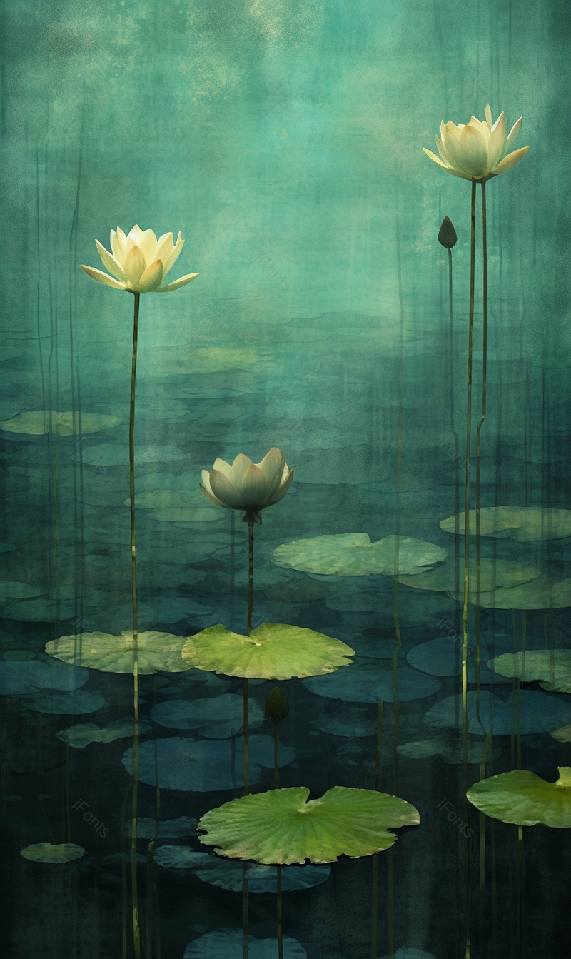 绿色中国风荷塘荷叶荷花做旧手绘插画背景,插画/手绘图,插画/手绘图库,插画/手绘图下载,插画/手绘